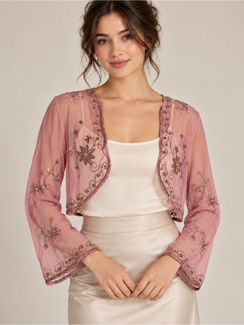 Embellished Sheer Pink Shrug Top